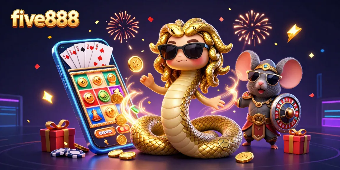 Engage with five888's vibrant casino experience featuring a lively slot game scene.