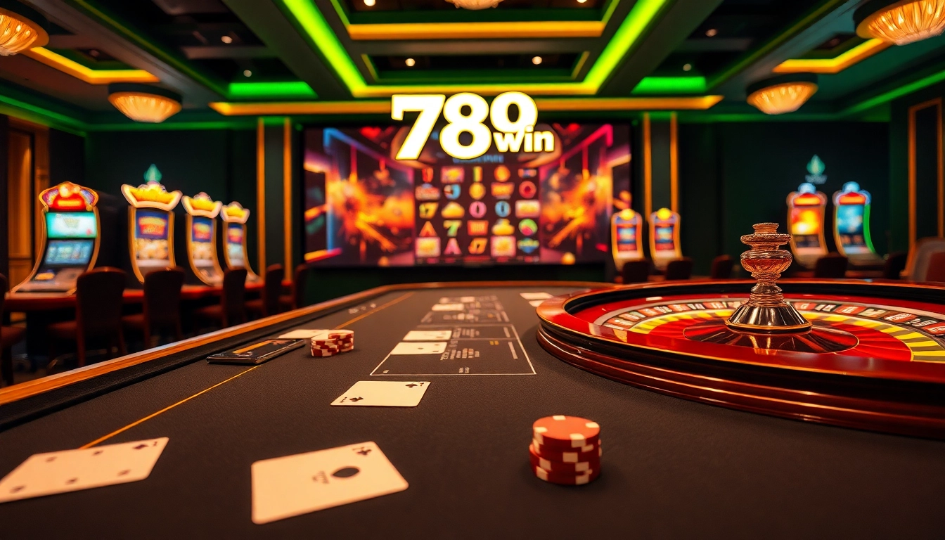 Exciting players enjoying luxurious gaming experience at 789win casino with cards and chips.