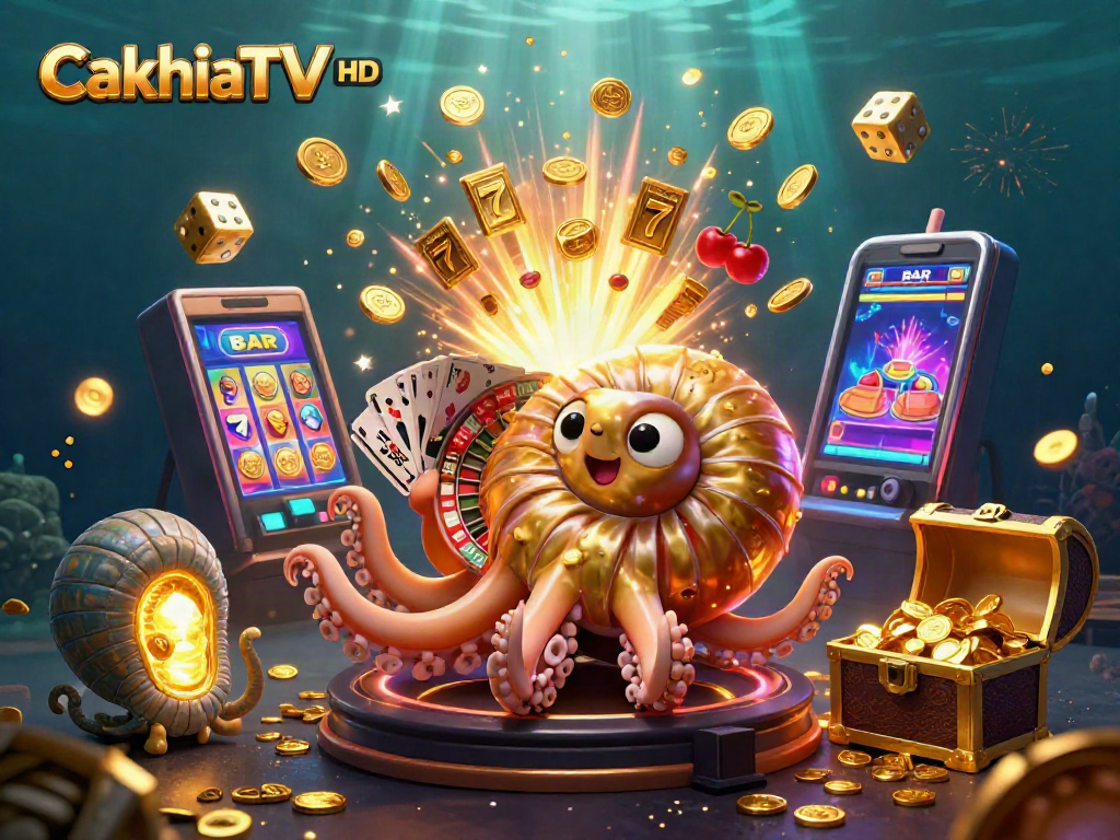 CakhiaTV HD showcases a vibrant casino undersea scene with an ancient nautilus roulette, cards, and jackpots.