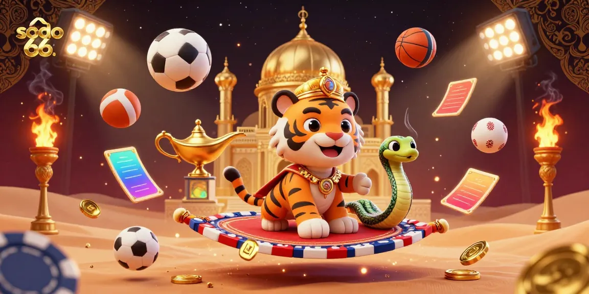 Experience the thrilling world of sodo 66 with a vibrant 3D illustration featuring a tiger sultan and dynamic gaming elements.