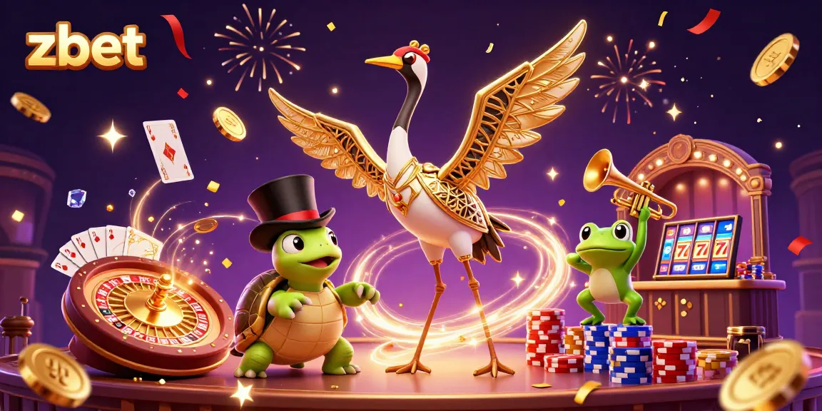 Zbet showcases excitement with a 3D illustration featuring vibrant characters enjoying casino games and rich gambling elements.