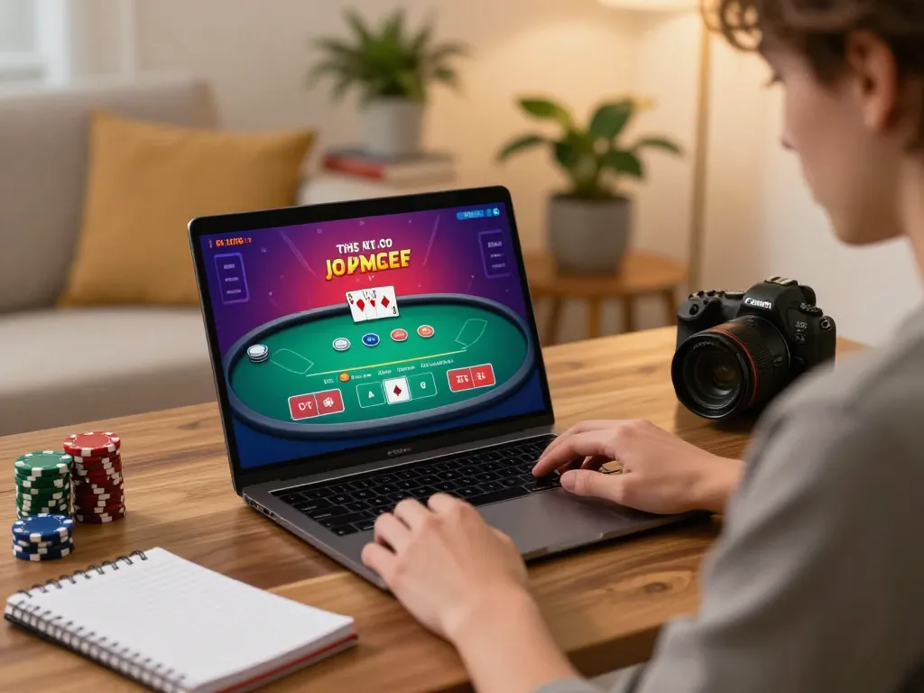 Engaging in poker strategy at home with dn88s online gaming interface displayed on the screen.