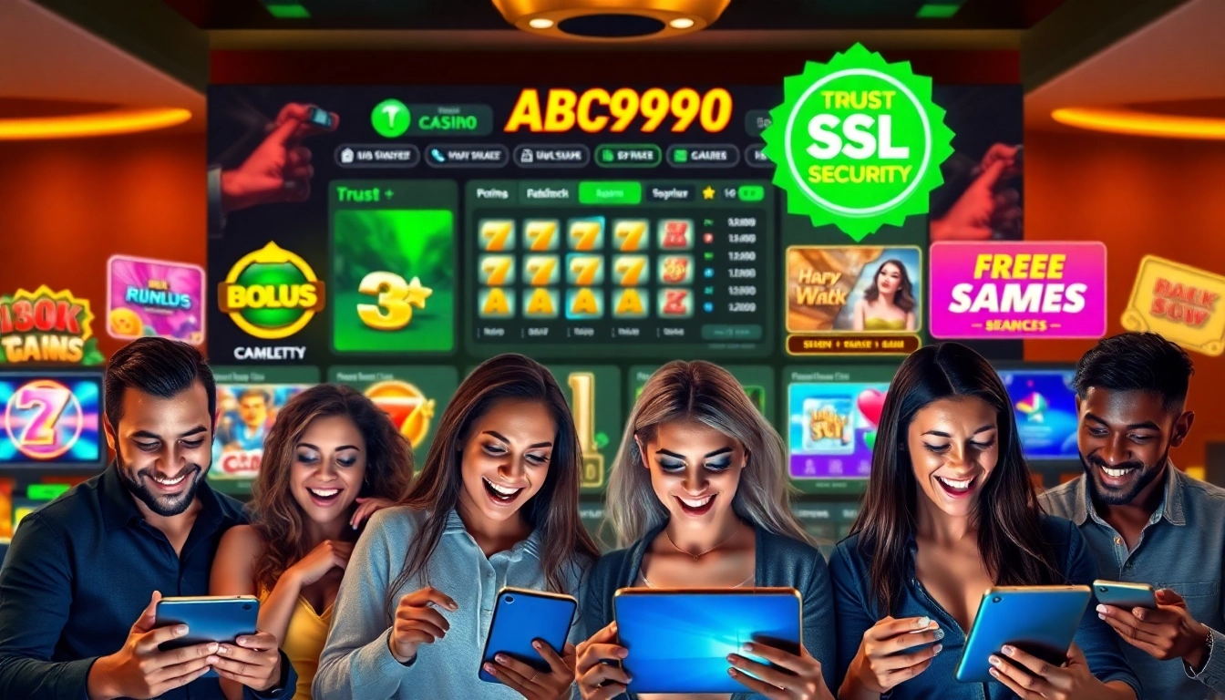 Engaging scene at ABC999 showcasing diverse players enjoying 3D slot games.