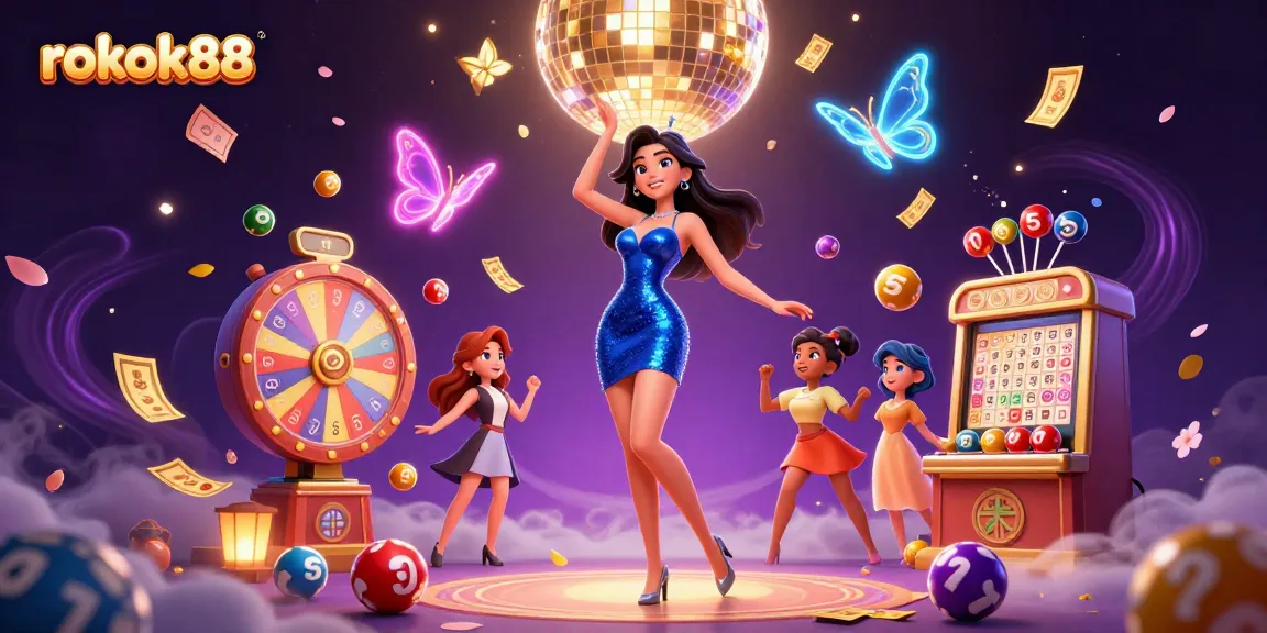 Engage with rokok88's vibrant lottery visuals featuring colorful elements and dynamic gaming symbols.