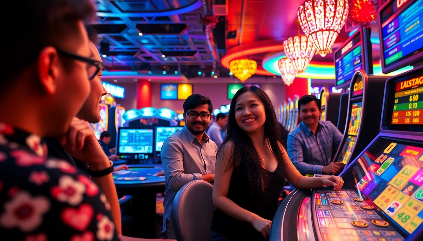 Engaged players enjoying the 98win online casino experience with vibrant games and lively atmosphere.