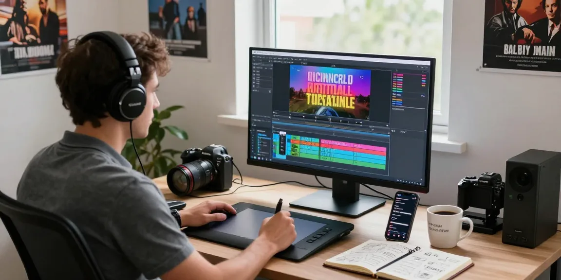 Write text on video while editing in a modern video workspace with creative elements.