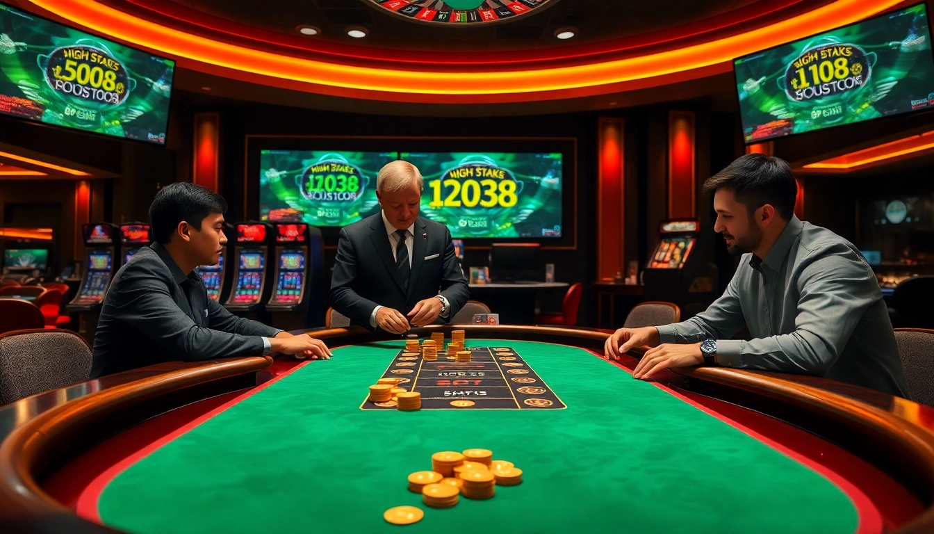 Excited players strategizing at Hi88’s luxurious poker table with colorful chips and cards.