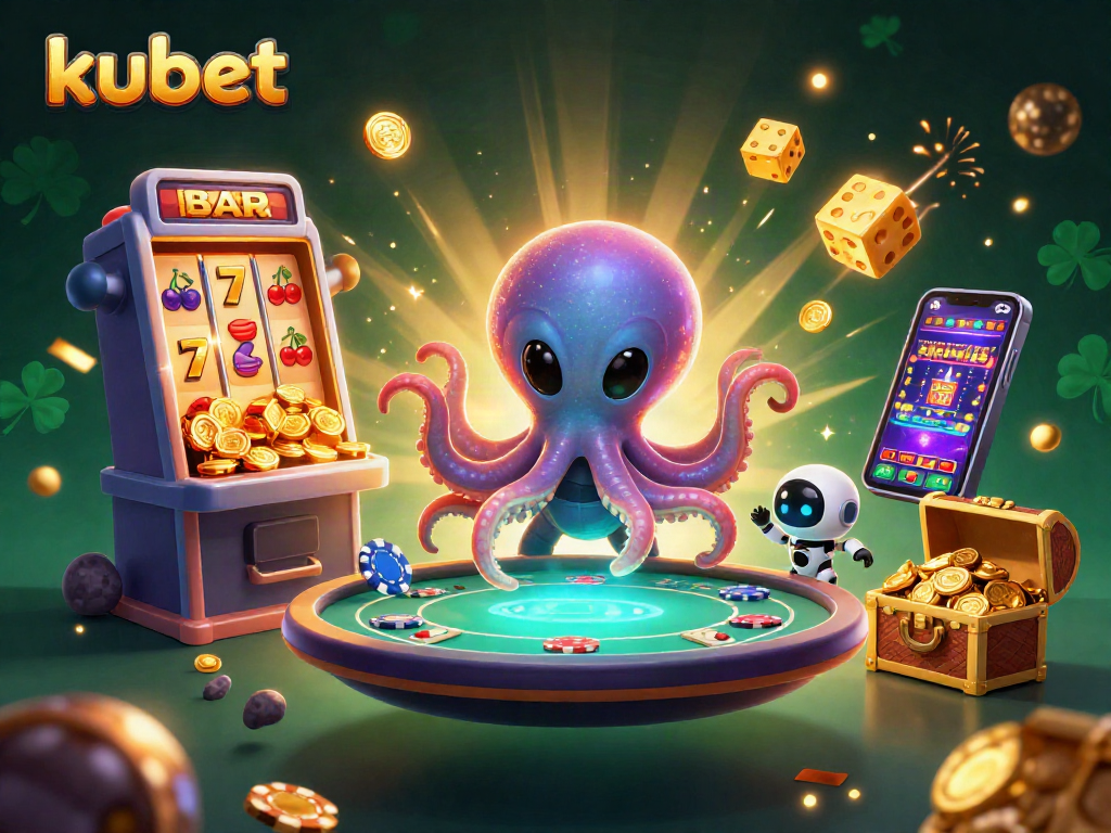 Experience thrilling kubet gaming with a 3D octopus at a holographic poker table.