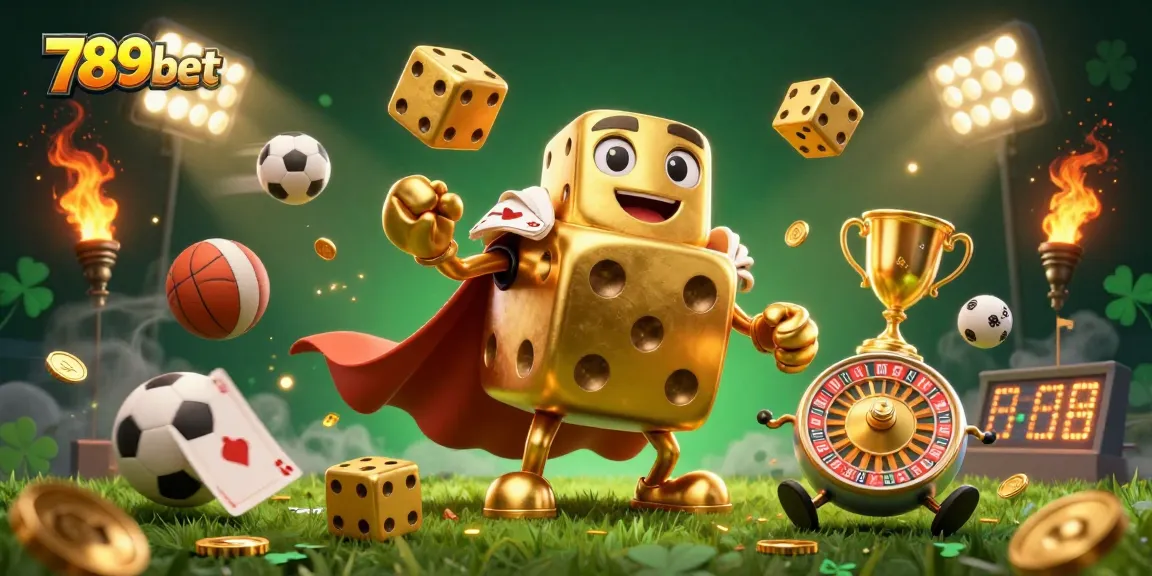 Experience dynamic sports betting action with 789bet, featuring golden dice and sports balls.