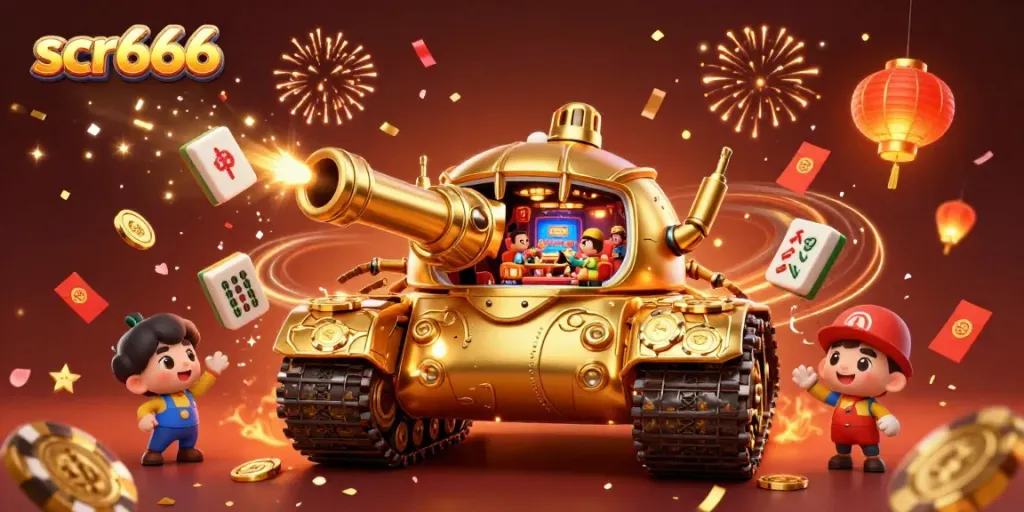 Experience excitement at scr666 with a vibrant 3D cartoon casino tank celebration.