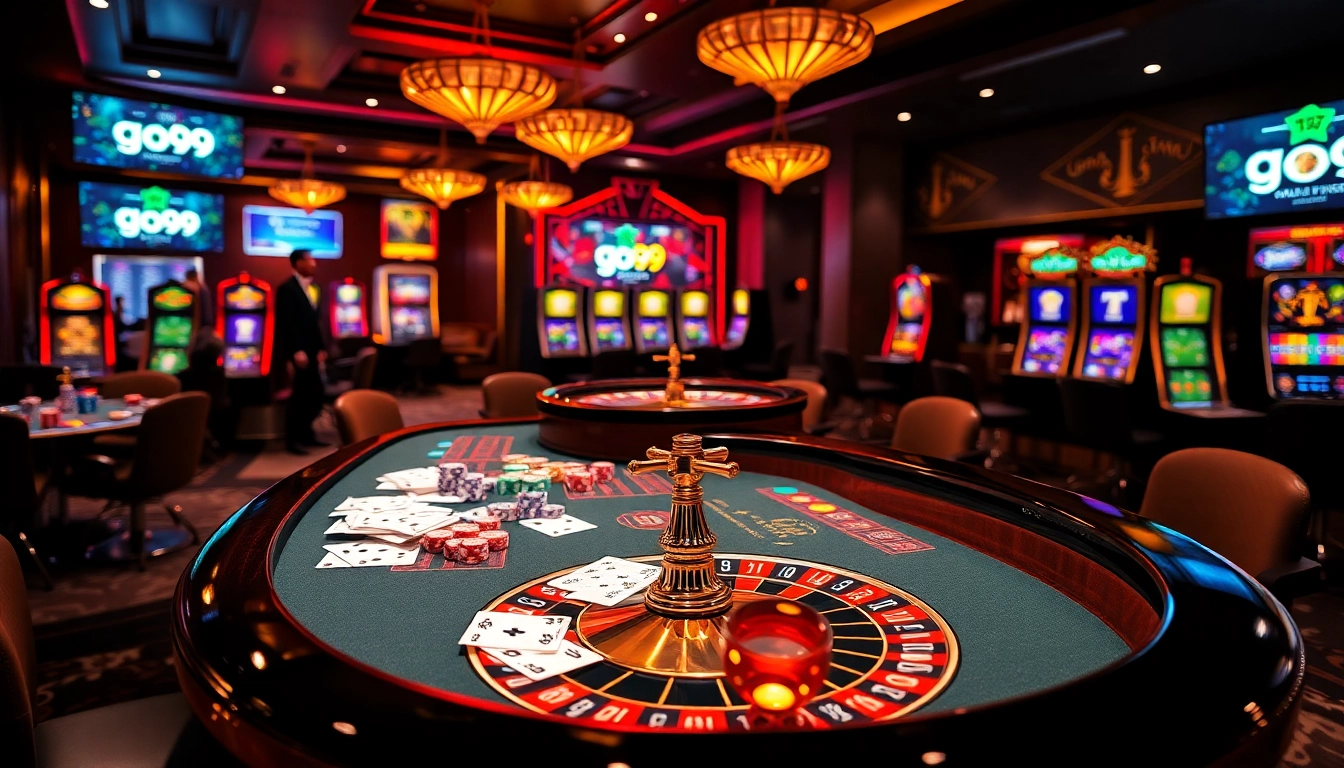 Experience the thrill of the go99 platform in an exciting casino scene with vibrant tables and slots.