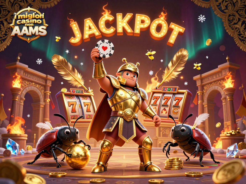 Scopri i migliori casino non AAMS con l'illustrazione di un scarabeo in armatura che celebra una vittoria alla roulette.