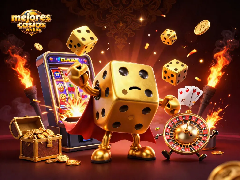Gana en los mejores casinos online con una ilustración vibrante que destaca elementos de juego emocionantes.