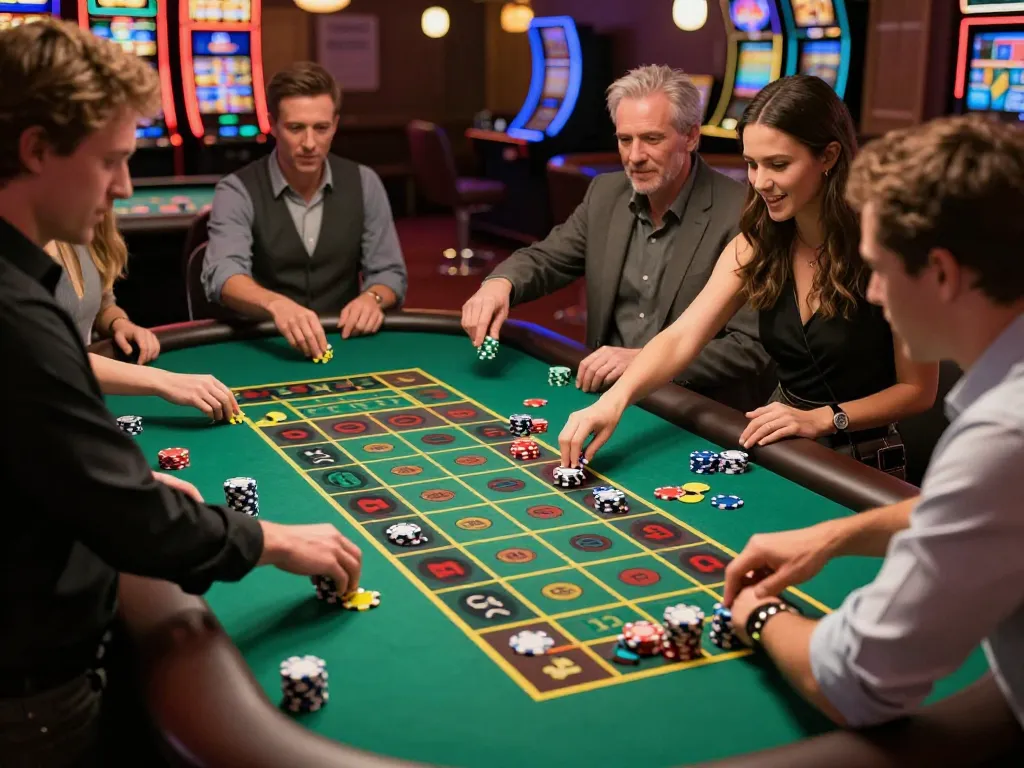 Players engaging in exciting roulette game at casino table with sc88 betting chips