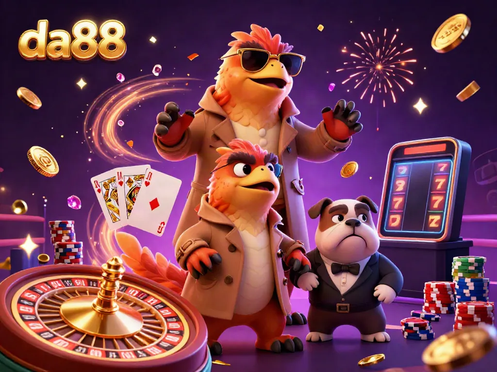 Experience thrilling gameplay with da88 by entering a VIP lounge filled with vibrant casino elements.