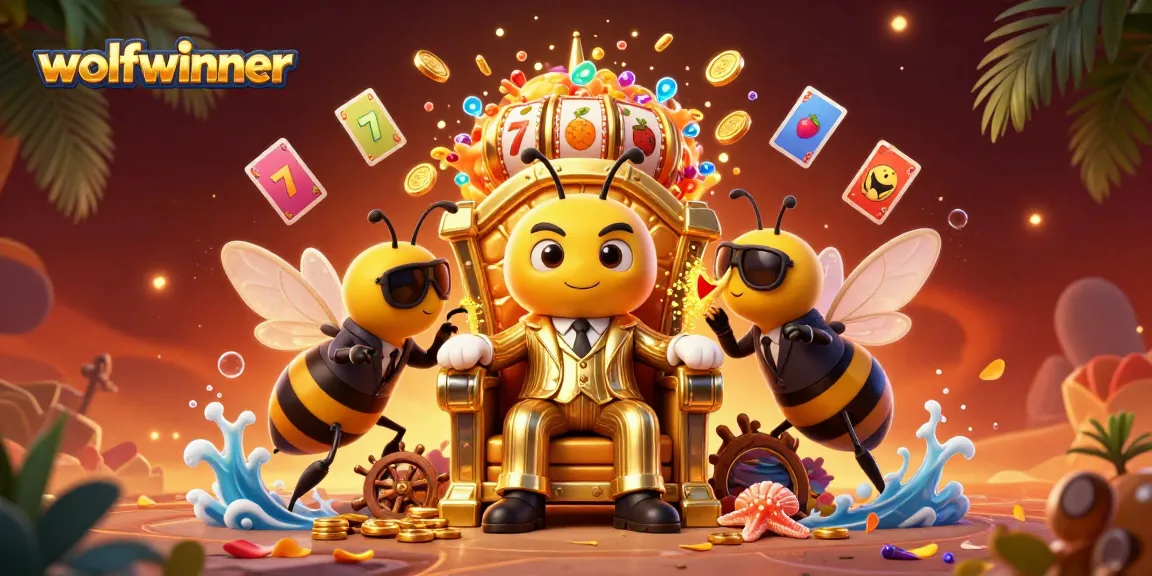 wolfwinner features a cartoon mob boss in a honeycomb throne surrounded by winning slots and treasure