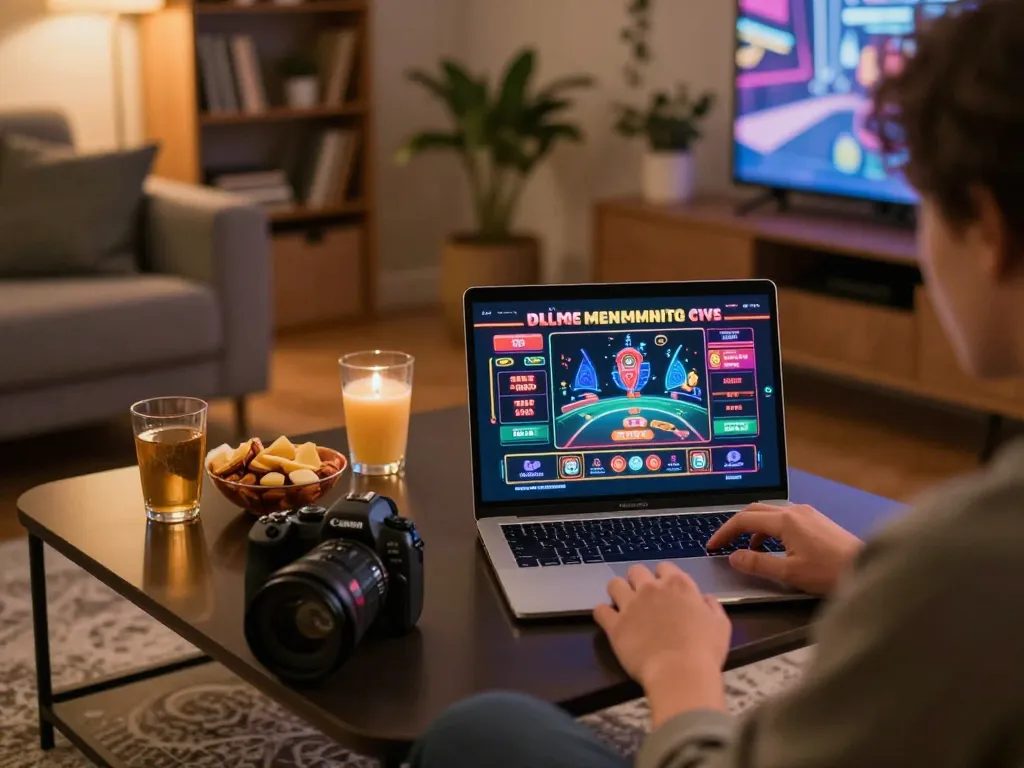 Engaging online gaming on mk8th platform in a cozy home environment.