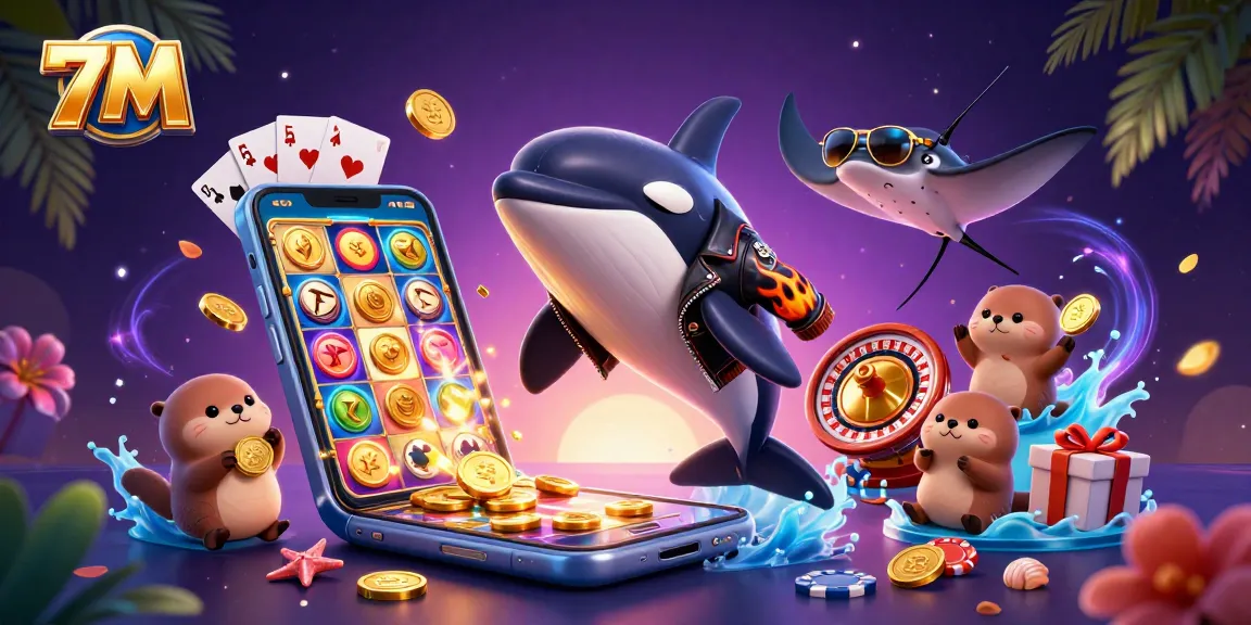 Experience thrilling game dynamics in 7M's vibrant casino scene with playful sea creatures.