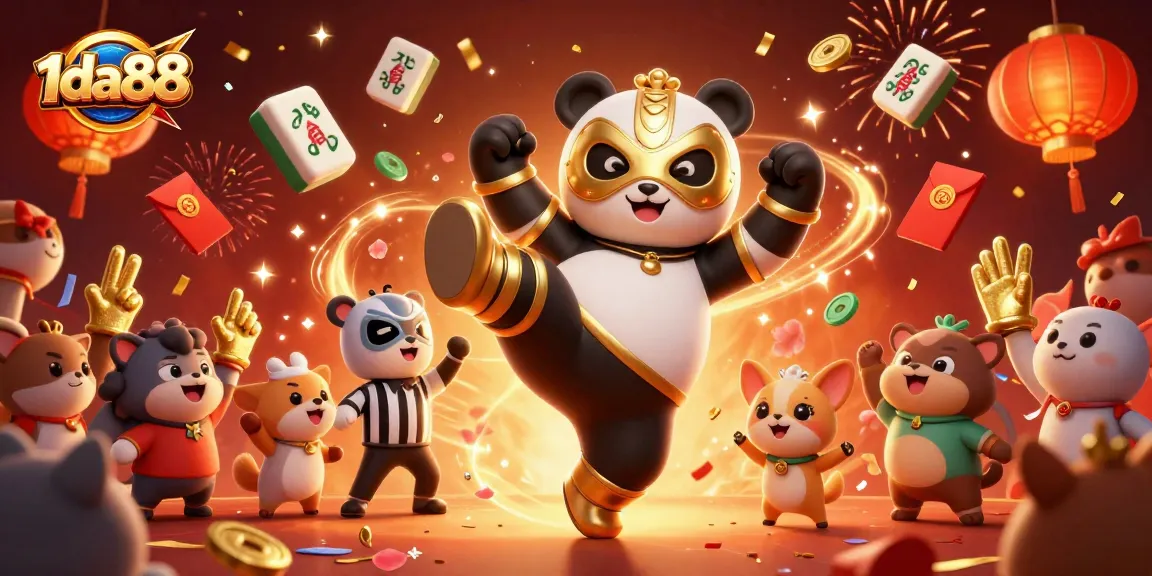 Experience excitement at 1da88 with a vibrant 3D wrestling scene amidst casino elements.