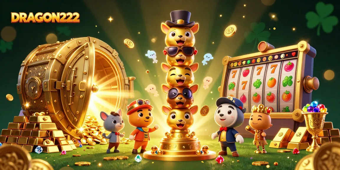 Experience thrilling spins at DRAGON222 with the vibrant 3D dynamic casino illustration featuring exciting slot elements.