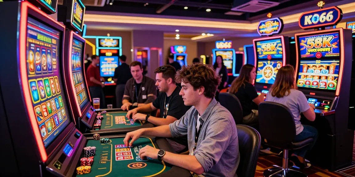 Exciting KO66 casino gaming scene with vibrant lights and engaging players.
