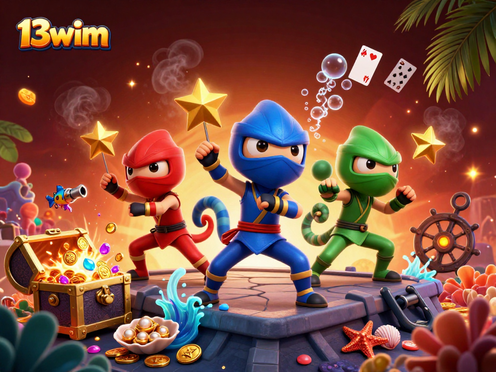 Experience thrilling action in 13wim's stunning digital illustration with energetic chameleon ninjas and casino elements.