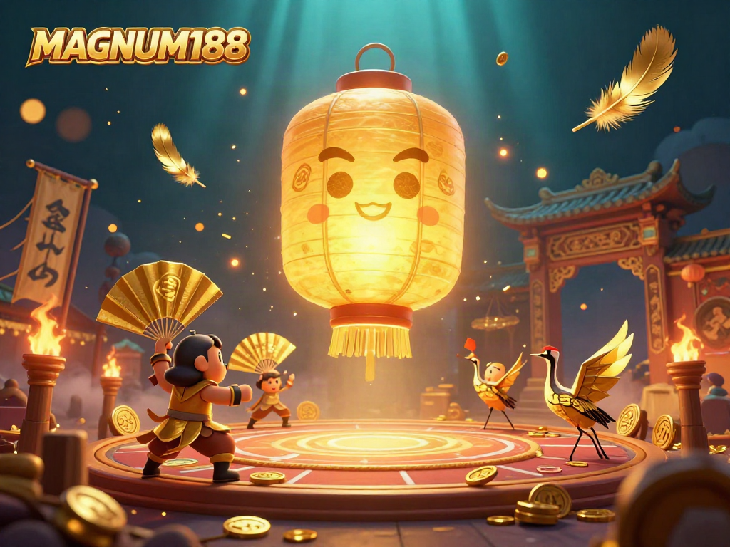 Experience MAGNUM188's golden lantern spirit illuminating a vibrant night market casino scene.