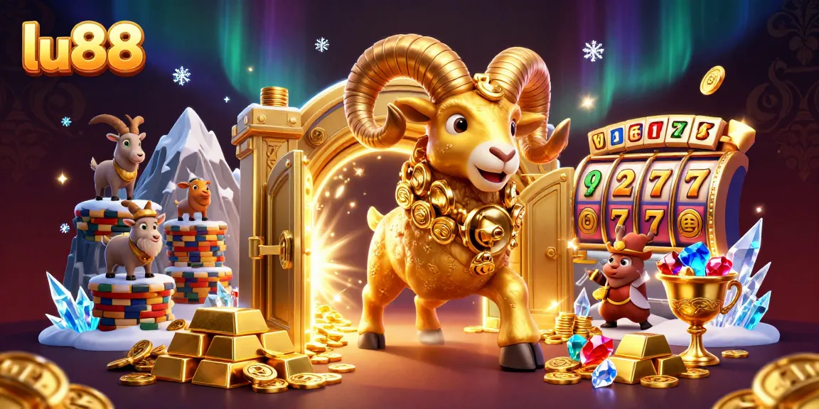 Experience slots with lu88 featuring a golden ram charging through a treasure-filled casino scene.