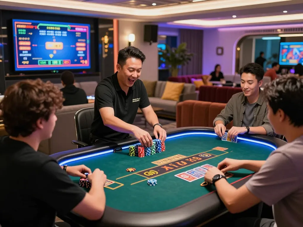Tài xỉu Go88 game scene with diverse players at a modern virtual casino table.
