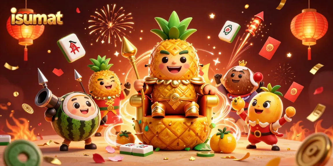 Play exciting games with isumat at this vibrant beach casino featuring a pineapple king and tropical characters.