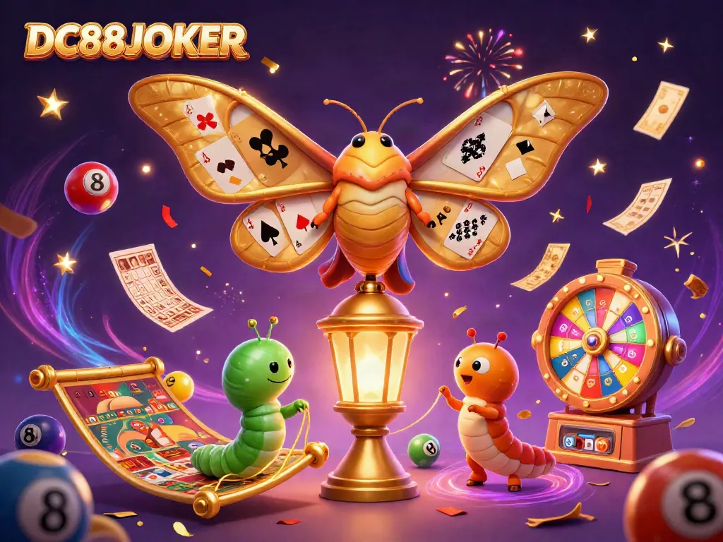 Experience thrilling gameplay with DC88JOKER amidst vibrant casino elements and celebrations
