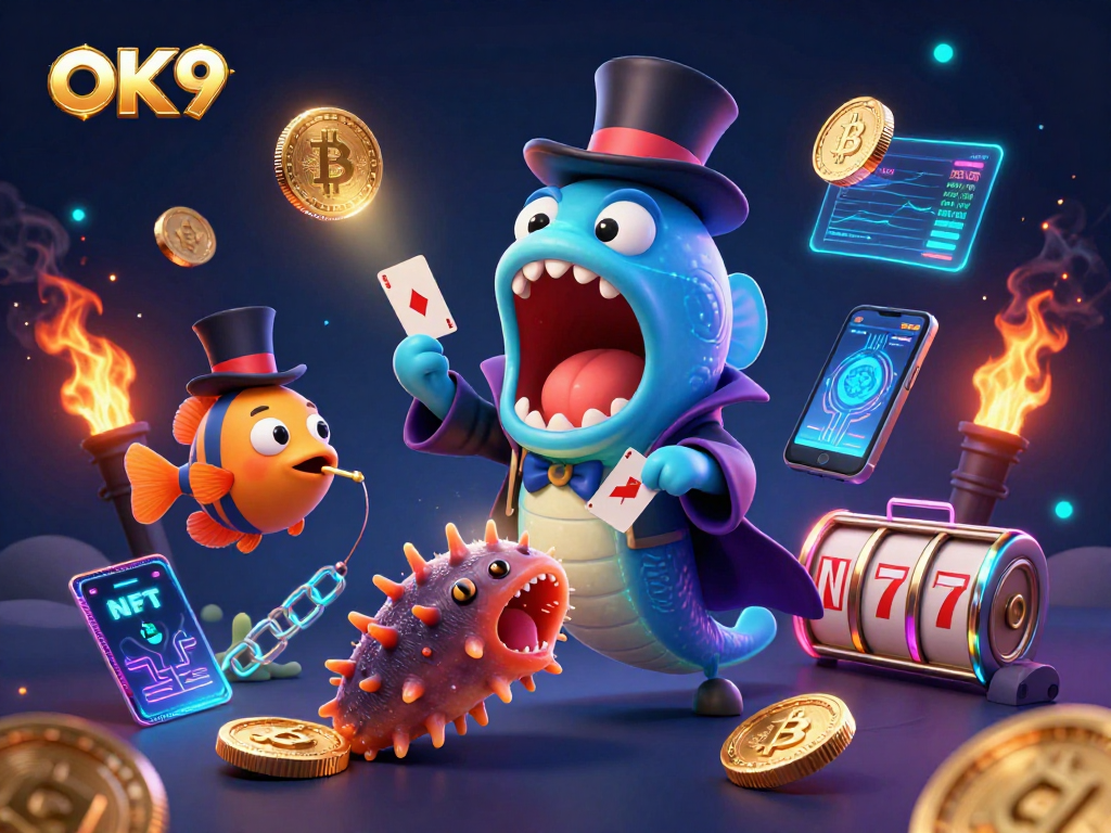 Experience OK9's thrilling gambling adventure featuring whimsical 3D sea creatures showcasing dazzling casino elements.
