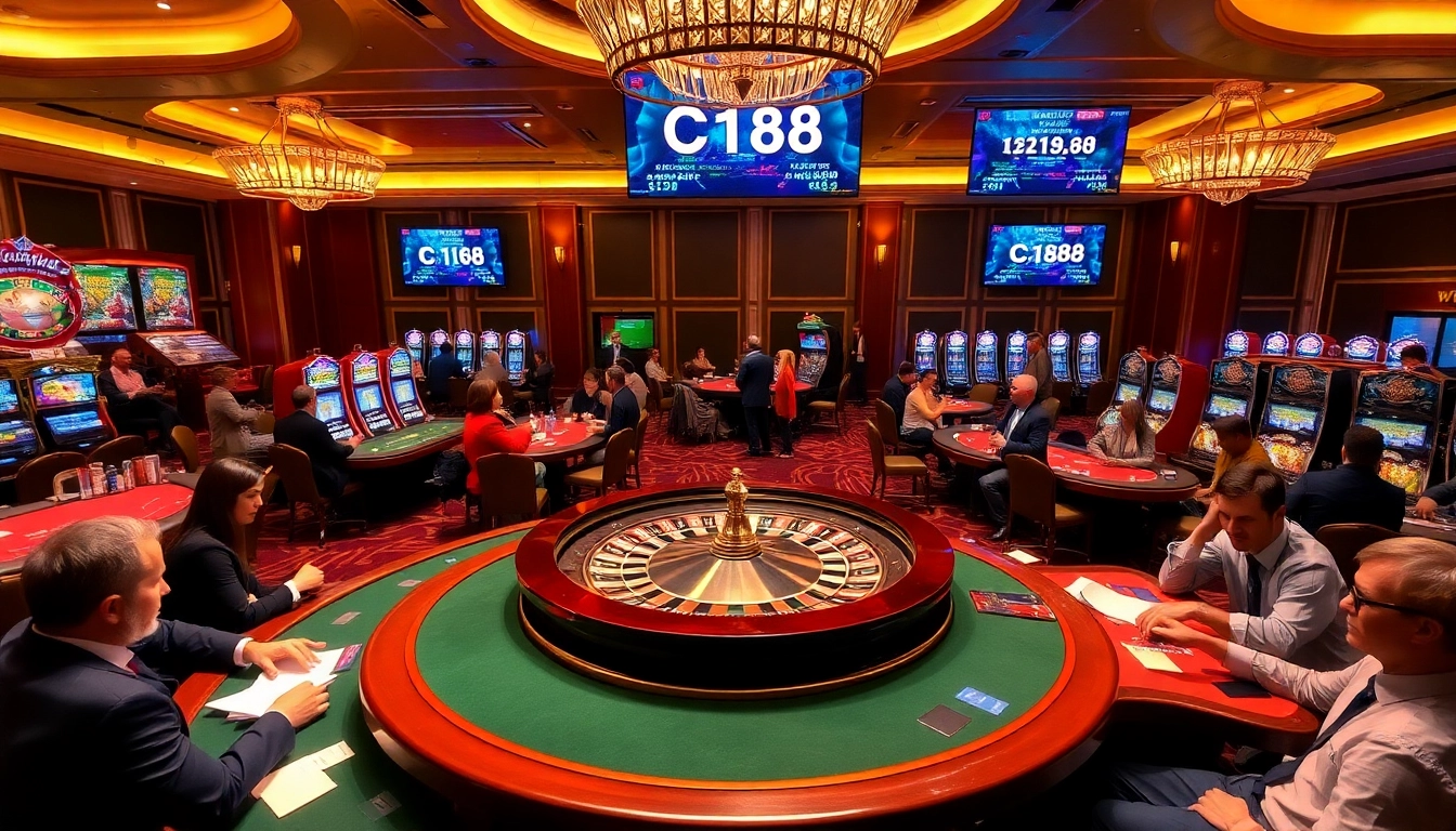 Engage in high-stakes gambling at C168 roulette table surrounded by energized players.