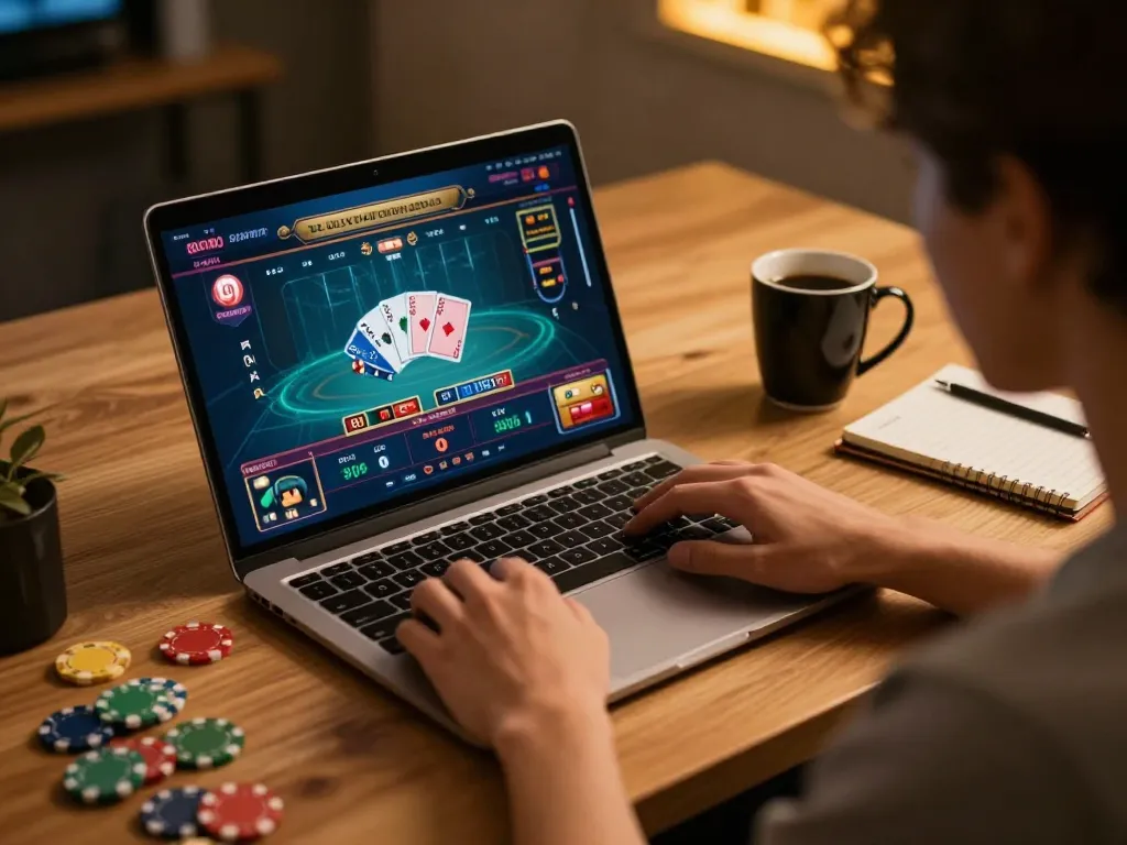 Engaging in online casino gameplay at Jdclub9vip with strategic focus and relaxed atmosphere.