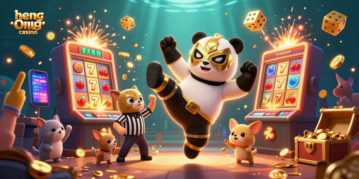 Experience the excitement of heng ong huat casino with a dynamic 3D scene featuring a panda wrestler and thrilling game elements.