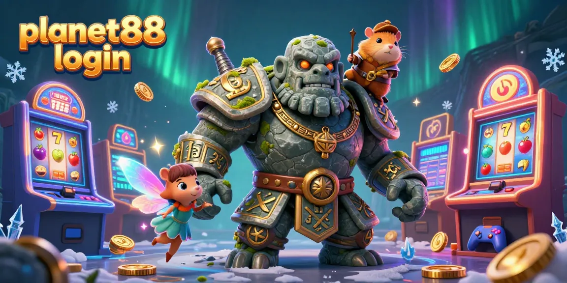 Play exciting games and win big with planet88 login at this vibrant casino-themed illustration.