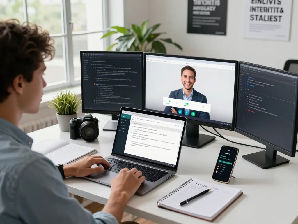 AI interview preparation scene with live suggestions aiding mock interview practice.