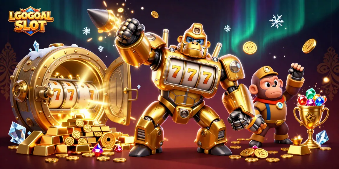 Spin the reels with LGOGOAL SLOT's golden gorilla mech as it bursts with prizes and excitement!