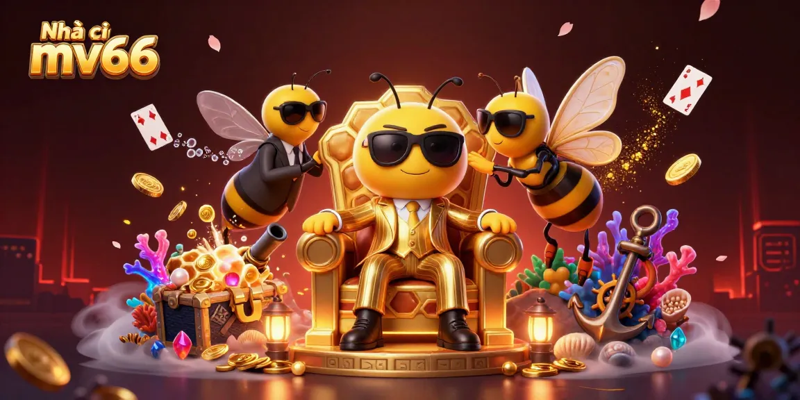 Play casino games at Nhà cái mv66 with a bustling, vibrant 3D illustration full of dynamic elements.