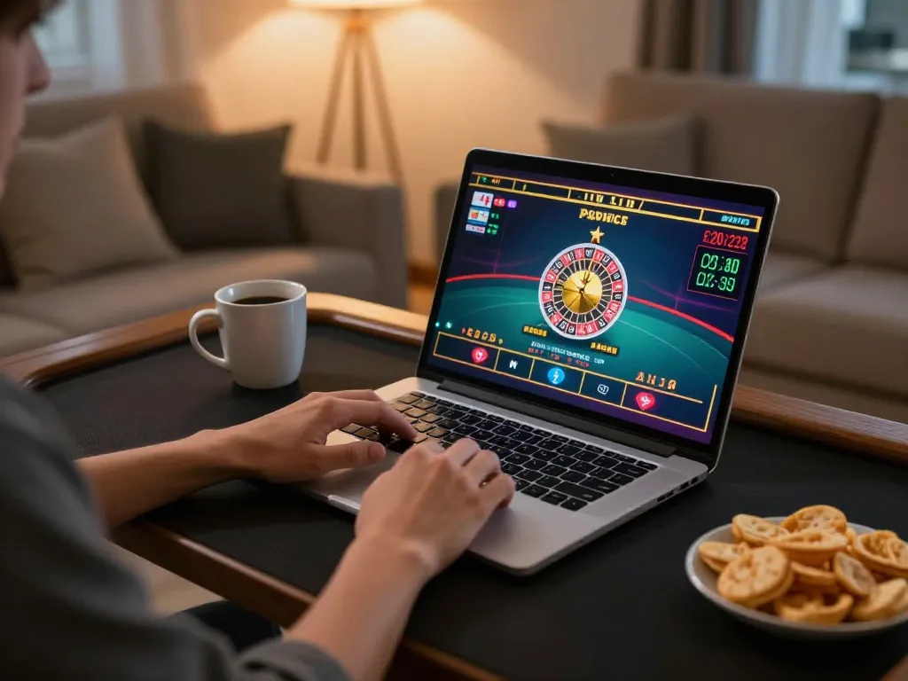 Engaging with cm88 com live casino games in a cozy home environment with a modern gaming setup.