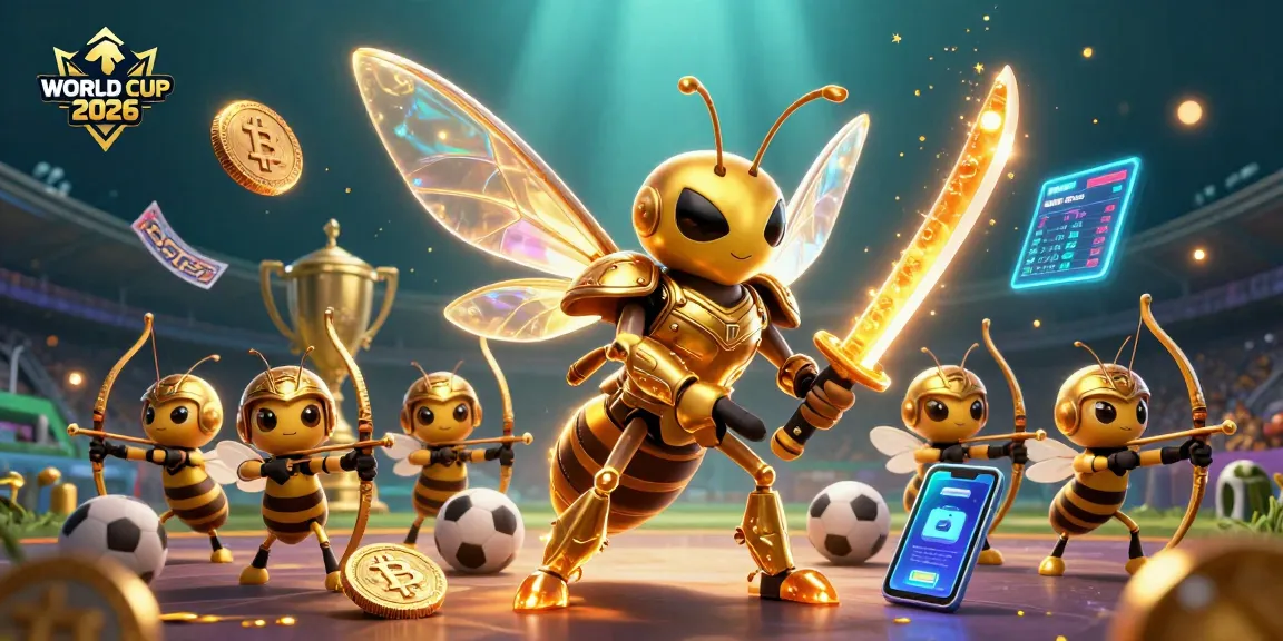 Bettors engage in the WORLD CUP 2026 excitement with a 3D illustration of a hornet in samurai armor surrounded by sports elements.