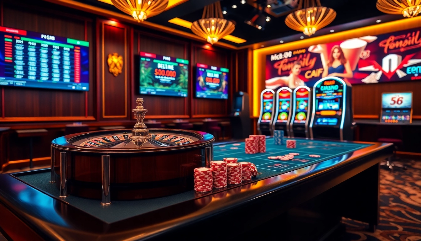 CM88 enhances your gambling experience with a vibrant casino setting showcasing roulette and poker games.
