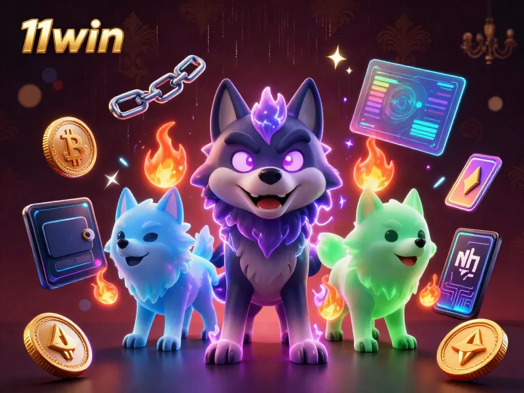 Experience thrilling gaming action with 11win, featuring stunning 3D illustrations of casino elements.