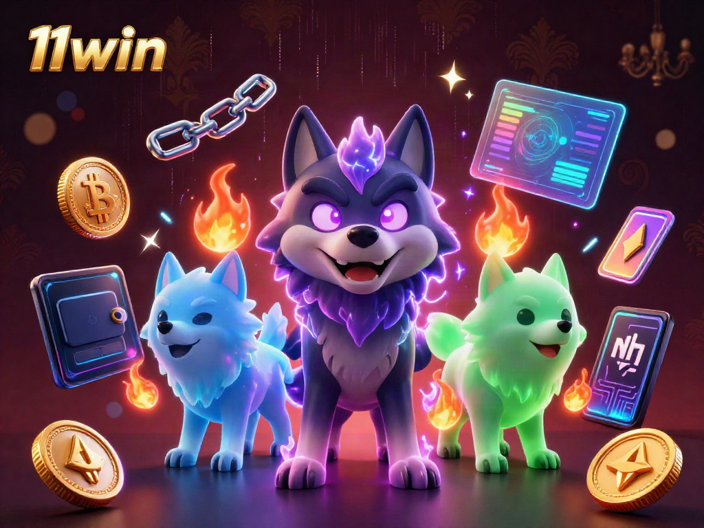 Experience thrilling gaming action with 11win, featuring stunning 3D illustrations of casino elements.