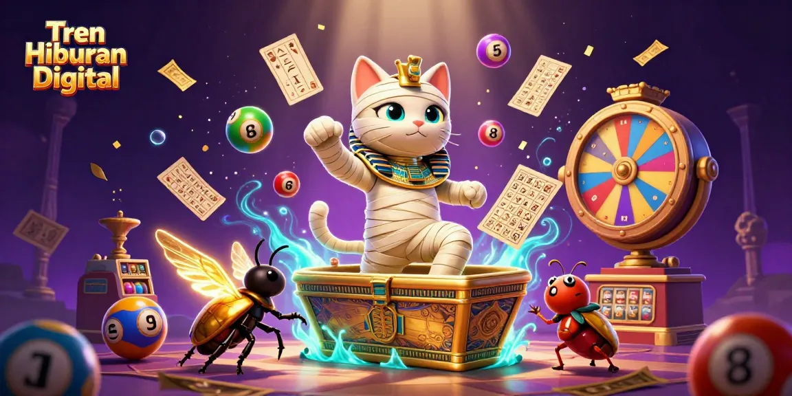 Experience Tren Hiburan Digital with vibrant 3D illustrations of a mummy cat at a casino