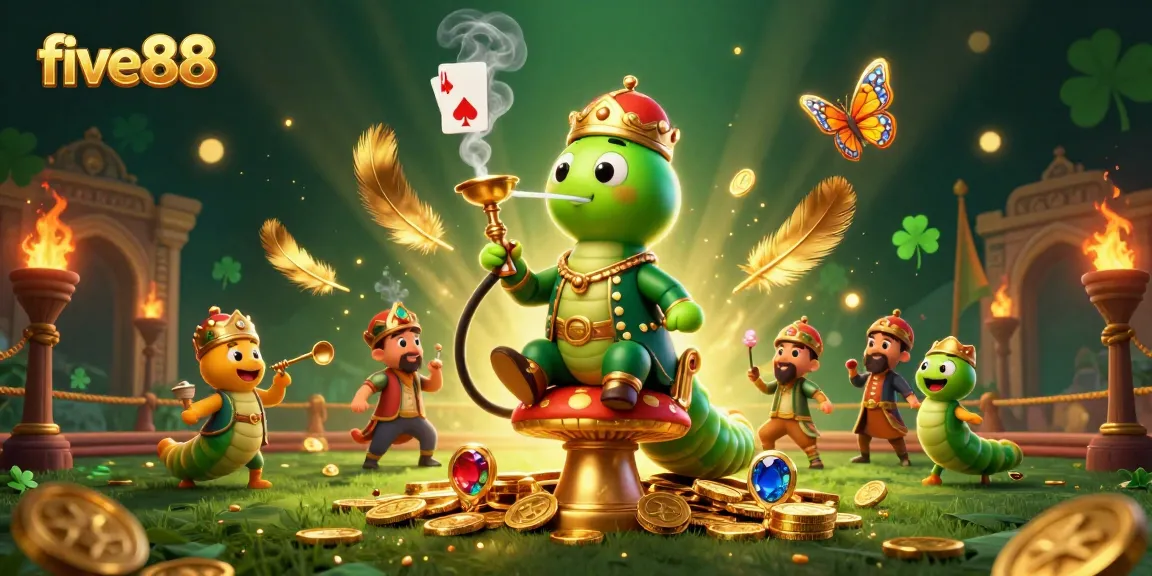 Engage with five88 casino's dynamic games featuring a whimsical caterpillar master in a gambling scene.