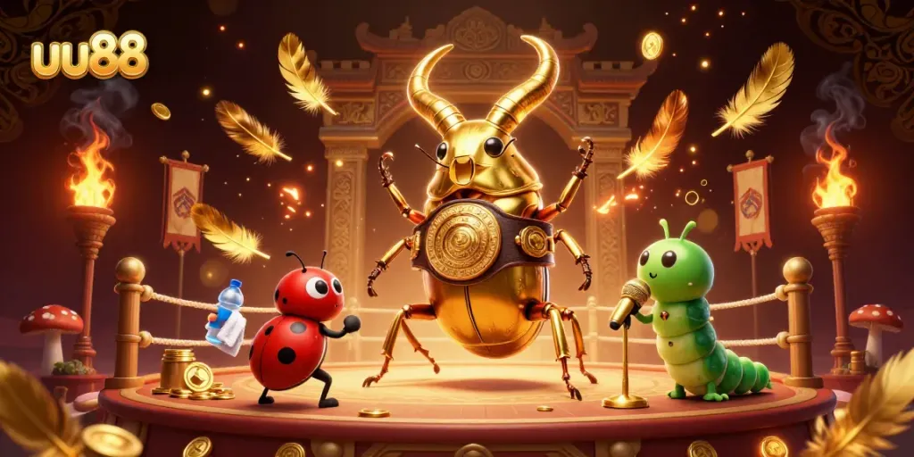 Bet big with uu88: A vibrant 3D scene featuring dynamic casino characters and gambling elements.