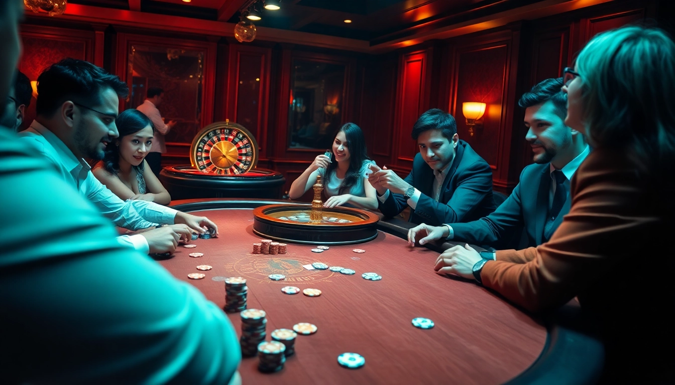 Players enjoying a thrilling poker game at MMOO casino, showcasing excitement and strategy in action.