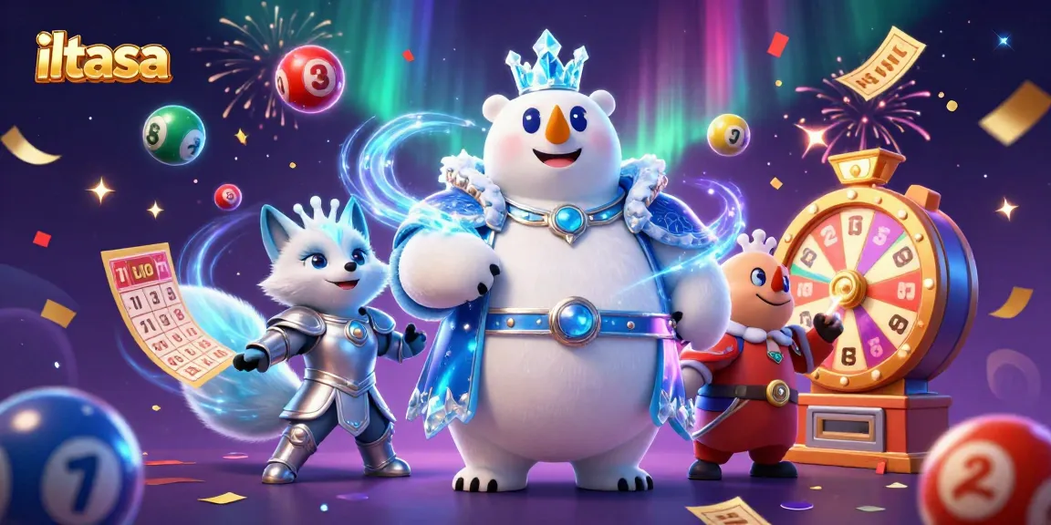 Engage with iltasa's vibrant lottery scene featuring an ice king polar bear and a snow fox amidst colorful game elements.