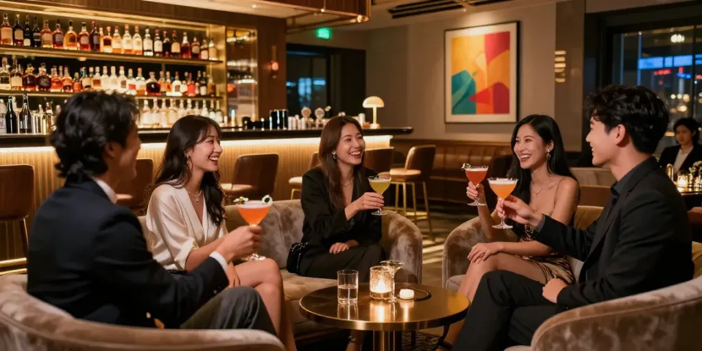 세이렌 쩜오에서 우아한 분위기 속 친구들과 함께 즐기는 모습
